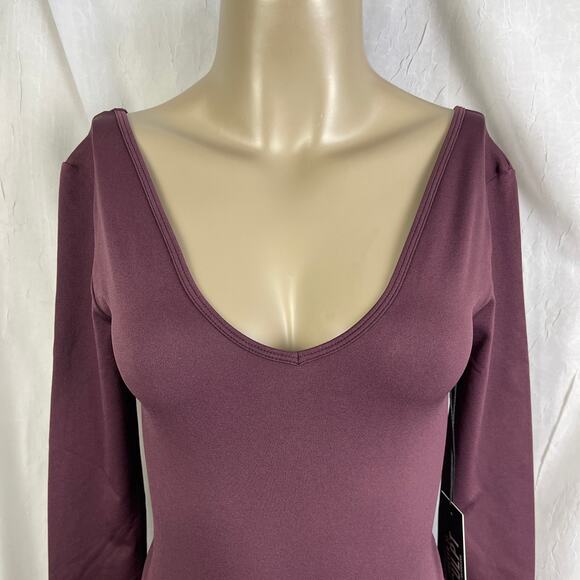 Forever 21 Sculpt Butter Seamless Thong Bodysuit V Neck Long Sleeve Purple NWT S - Picture 2 of 16
